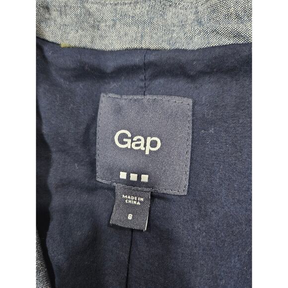 Gap Chambray Cotton Blazer Women’s 8 Blue 2-Button Polka Dot Cuff Lined Jacket - Picture 2 of 7